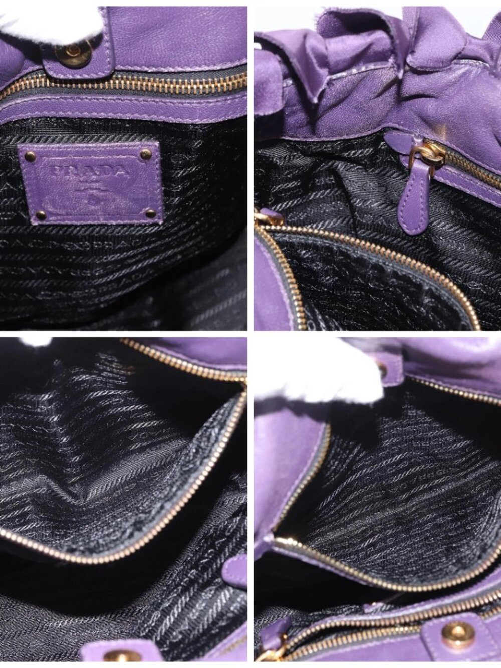 PRADA Hand Bag Nylon Leather Purple Gold Auth 173998 - Picture 14 of 15